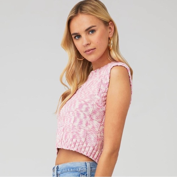 Steve Madden‎ Womens Size XS Cicillia Sweater Pink White Lace up Back Tank - Picture 3 of 10